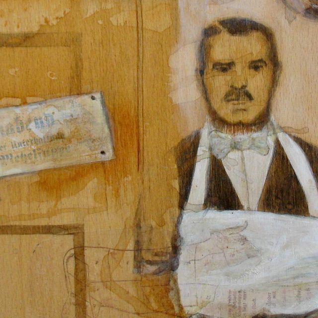 CLEMENS, 30 x 30, Collage und Tusche auf Holz, 2019