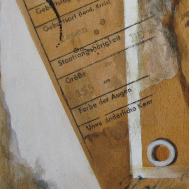 MATHILDE, 30 x 30, Collage und Tusche auf Holz, 2019,